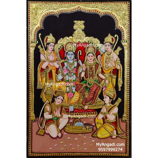 Ram Darbar - Ram with Sita, Hanuman, Lakshmanan Tanjore Painting