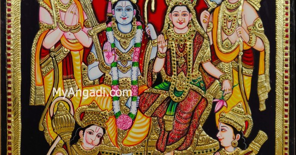 Ram Darbar - Ram with Sita, Hanuman, Lakshmanan Tanjore Painting Ram Darbar - Ram with Sita, Hanuman, Lakshmanan Tanjore Painting