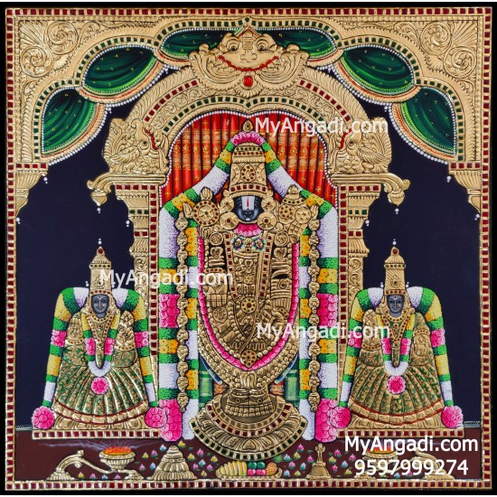 Balaji Sridevi and Boodevi Tanjore Painting