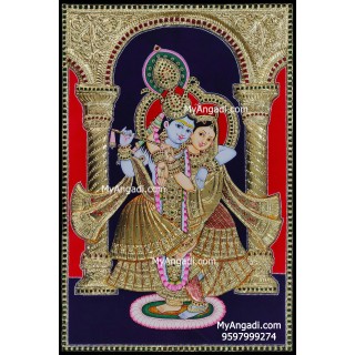 Radha Krishna Semi Embossed Tanjore Painting