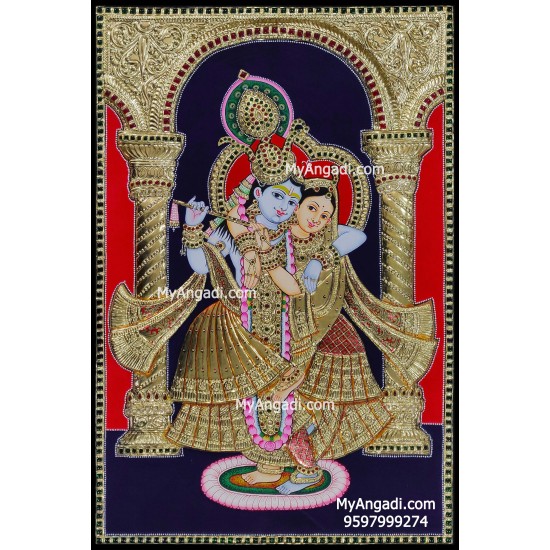 Radha Krishna Semi Embossed Tanjore Painting