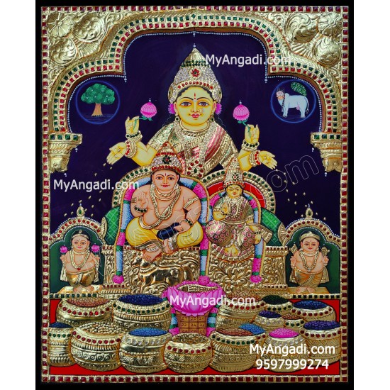 Kubera Lakshmi Semi Embossed Tanjore Painting