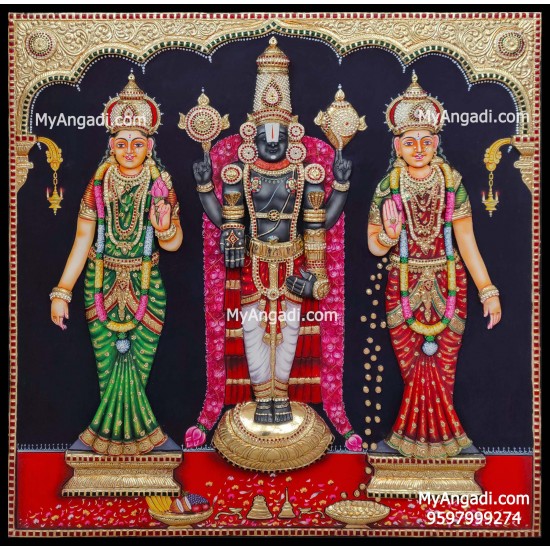 3D Balaji Sridevi Boodevi Tanjore Painting