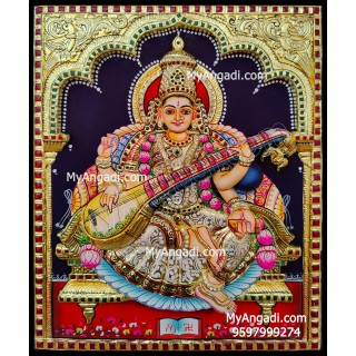 Saraswathi  3D Tanjore Painting