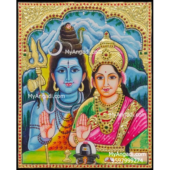 Shiva and Parvathi Devi Tanjore Paintings