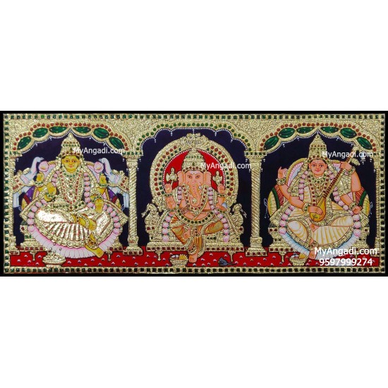 Ganesha Lakshmi Saraswathi Tanjore Painting