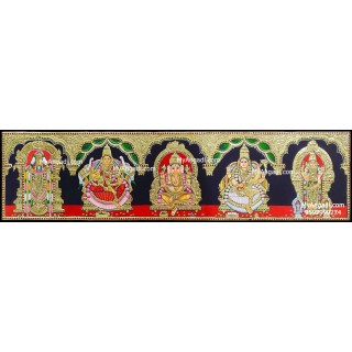 Balaji, Lakshmi, Ganesha, Saraswathi and Murugan - 5 Panel Tanjore Painting