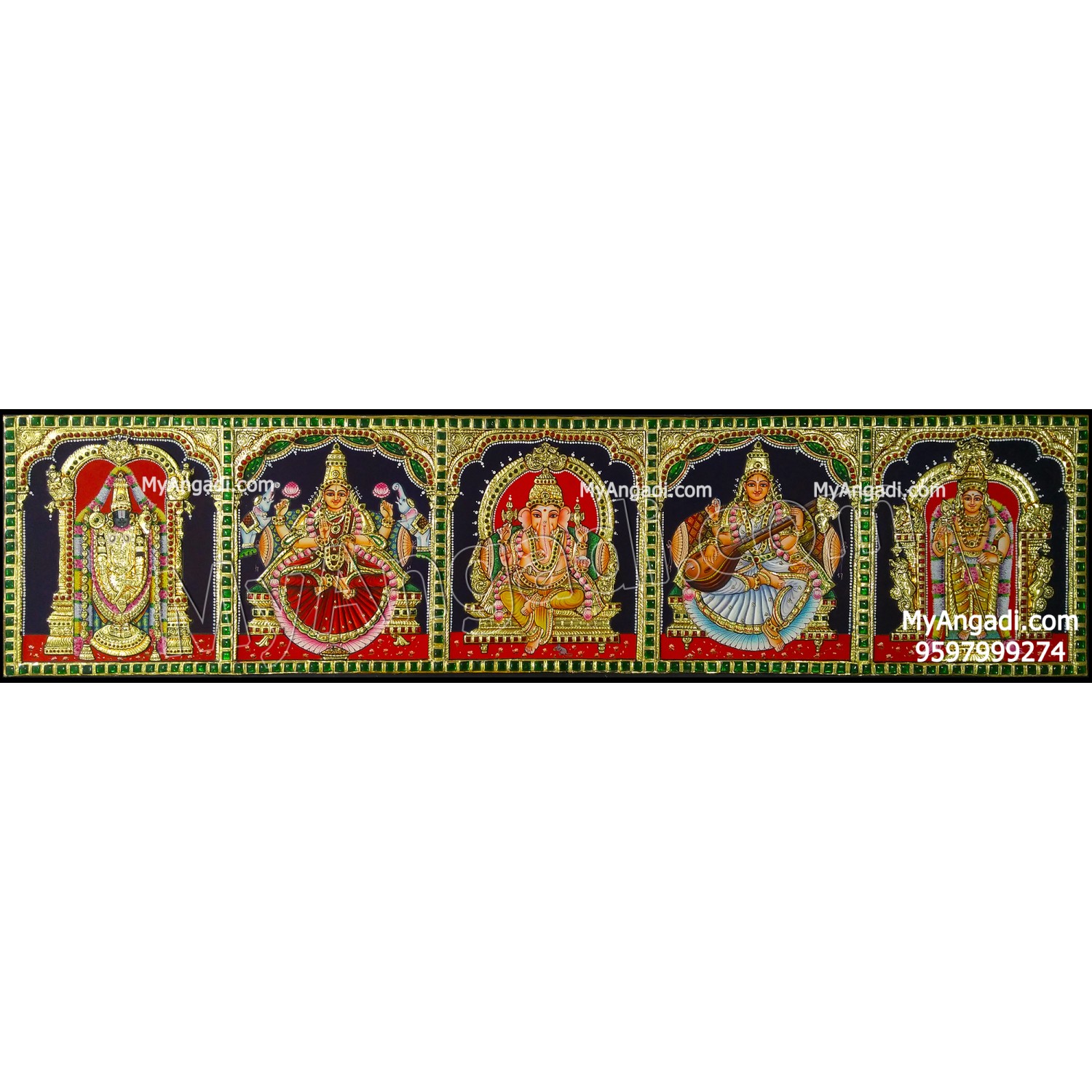 Cornice Divinità Indù Con 5 Deità - Tirupati Balaji, Ganesha, Lakshmi