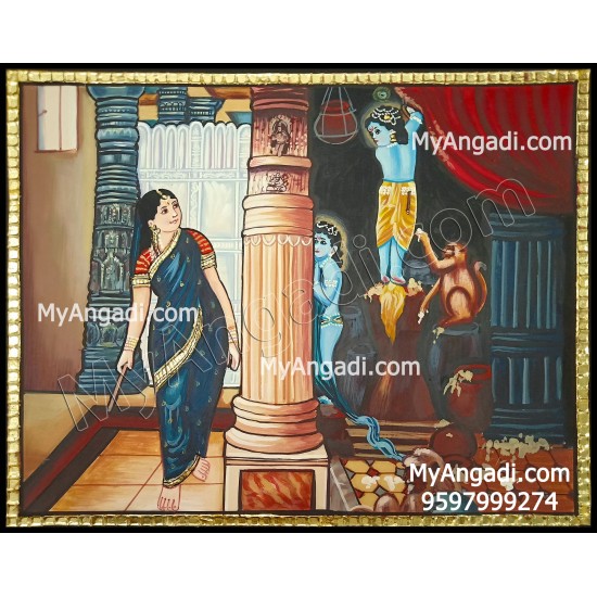 Krishna Stealing Butter Tanjore Painting