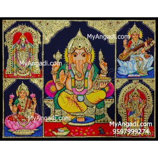 5 God - Ganesha, Lakshmi, Saraswathi, Balaji, Murugan Tanjore Paintings