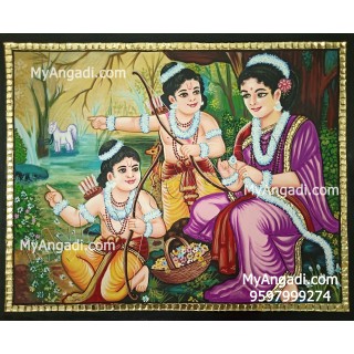 Sita with Lava and Kusa Tanjore Painting