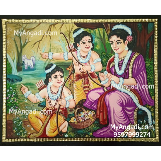 Sita with Lava and Kusa Tanjore Painting Sita with Lava and Kusa Tanjore Painting