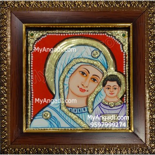 Mary With Infant Jesus Tanjore Painting