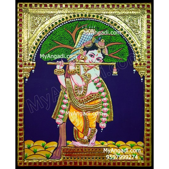 Flute Krishna Tanjore Painting Flute Krishna Tanjore Painting