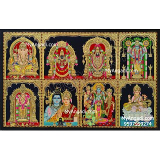 Ganesha, Balaji Thayar, Guruvayurappan, Murugar, Shivan Parvathi, Ram Darbar, Saraswathi Tanjore Painting