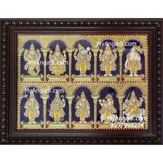 Dasavatharam Tanjore Painting, Vishnu Avatharam Tanjore Painting Dasavatharam Tanjore Painting, Vishnu Avatharam Tanjore Painting