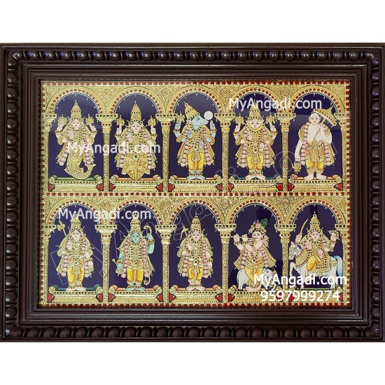 Dasavatharam Tanjore Painting, Vishnu Avatharam Tanjore Painting