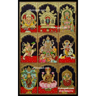 9 God Panel Tanjore Painting