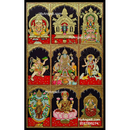 9 God Panel Tanjore Painting 9 God Panel Tanjore Painting