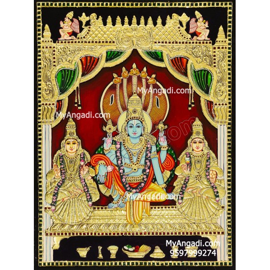 Vishnu Sri Devi Bhoo Devi Tanjore Painting Vishnu Sri Devi Bhoo Devi Tanjore Painting