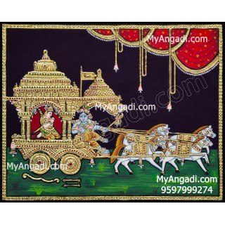 Geetha Saaram Tanjore Painting, Krishna Arjuna Chariot Tanjore Painting