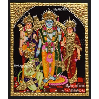 Ram Darbar - Ram with Sita, Hanuman, Lakshmanan Bharathan and Shatrughna Tanjore Painting