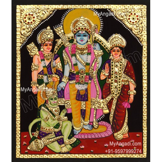 Ram Darbar - Ram with Sita, Hanuman, Lakshmanan  Tanjore Painting