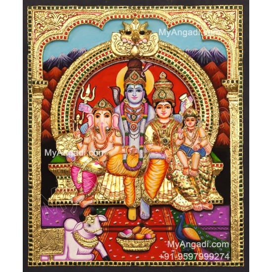 3D Shivan Family Tanjore Painting