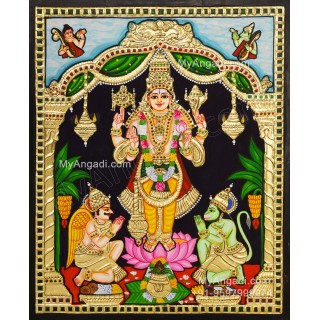 Vishnu With Hanuman and GarudanTanjore Painting