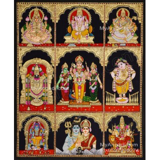 9 God Panel Tanjore Painting