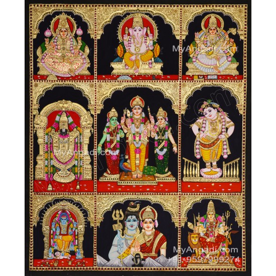 9 God Panel Tanjore Painting