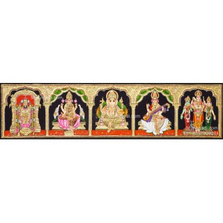 5 Panel Balaji Lakshmi Murugan Ganesha Saraswathi Tanjore Painting