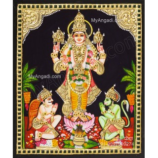 Vishnu With Garudan Hanuman Tanjore Painting