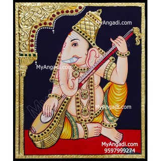 Musical Ganesha Tanjore Painting