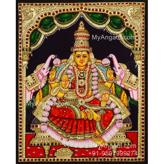 Gaja Lakshmi 3d Embossed Tanjore Painting