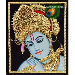 Flute Krishna Tanjore Painting, Krishna Tanjore Painting