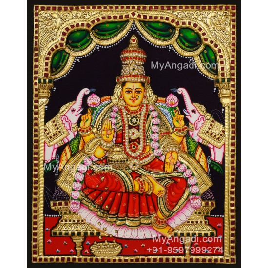 Gajalakshmi 3d Embossed Tanjore Painting