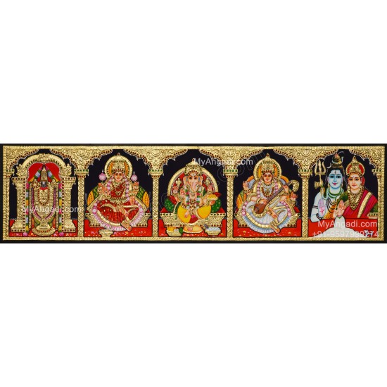 Panel Balaji Lakshmi Sivan Parvathi Ganesha Saraswathi Tanjore Painting