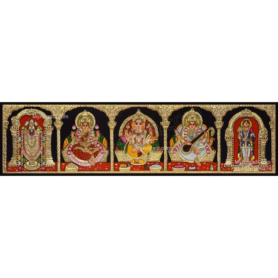 5 Panel Balaji Lakshmi Murugan Ganesha Saraswathi Tanjore Painting