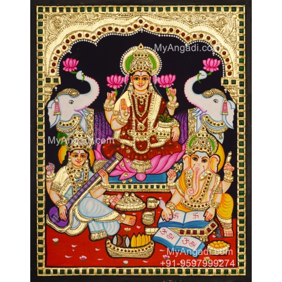 Ganesha Lakshmi Saraswathi Tanjore Painting