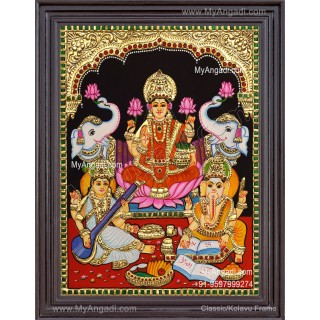 Ganesha Lakshmi Saraswathi Tanjore Painting