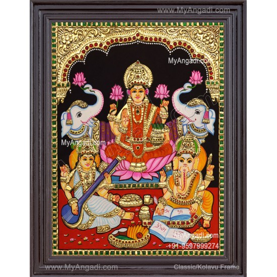 Ganesha Lakshmi Saraswathi Tanjore Painting