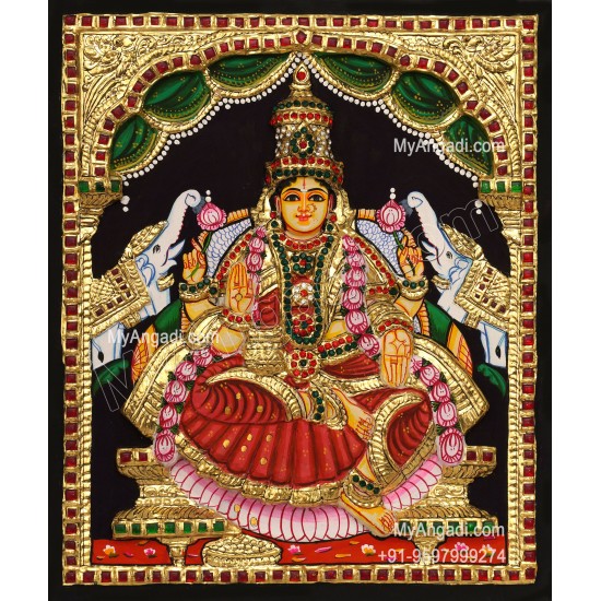 Gajalakshmi 3d Embossed Tanjore Painting