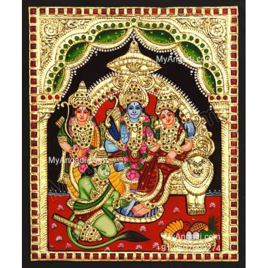 Ram Darbar - Ram with Sita, Hanuman, Lakshmanan  Tanjore Painting