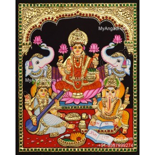 Ganesha Lakshmi Saraswathi Tanjore Painting