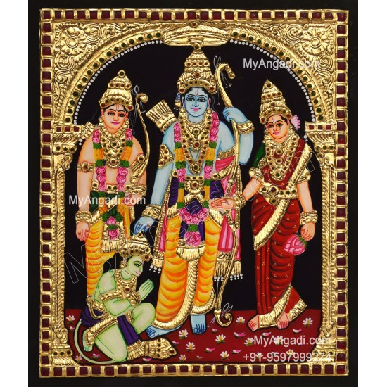 Ram Darbar - Ram with Sita, Hanuman, Lakshmanan  Tanjore Painting