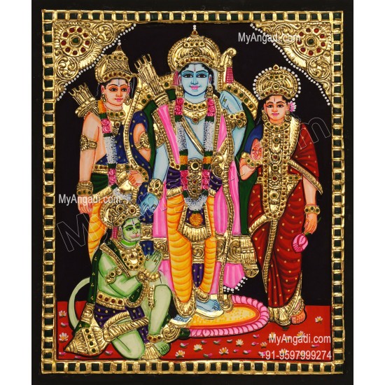 Ram Darbar - Ram with Sita, Hanuman, Lakshmanan  Tanjore Painting