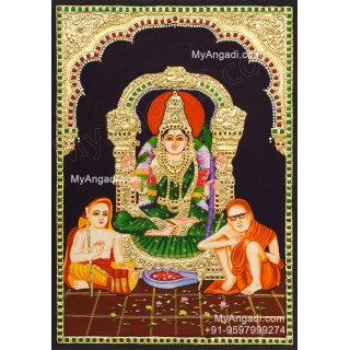 Kamatchi Amman With Sankarachiyar And Mahaperiyavar Tanjore Painting