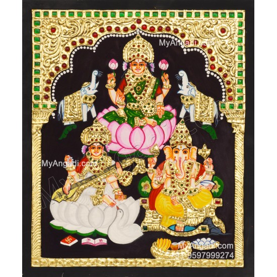 Ganesha Lakshmi Saraswathi Tanjore Painting