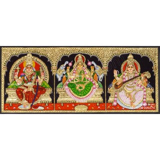 3 Panel Kamatchi Lakshmi Saraswathi Tanjore Painting
